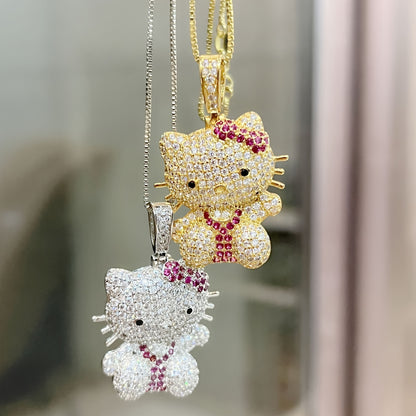 1pc Officially Authorized Hello Kitty Rhinestone Pendant Necklace, Kawaii Hip Hop Style Anime Jewelry, Cartoon Fashionable Jewelry Accessory For Men And Women, Cute Gift