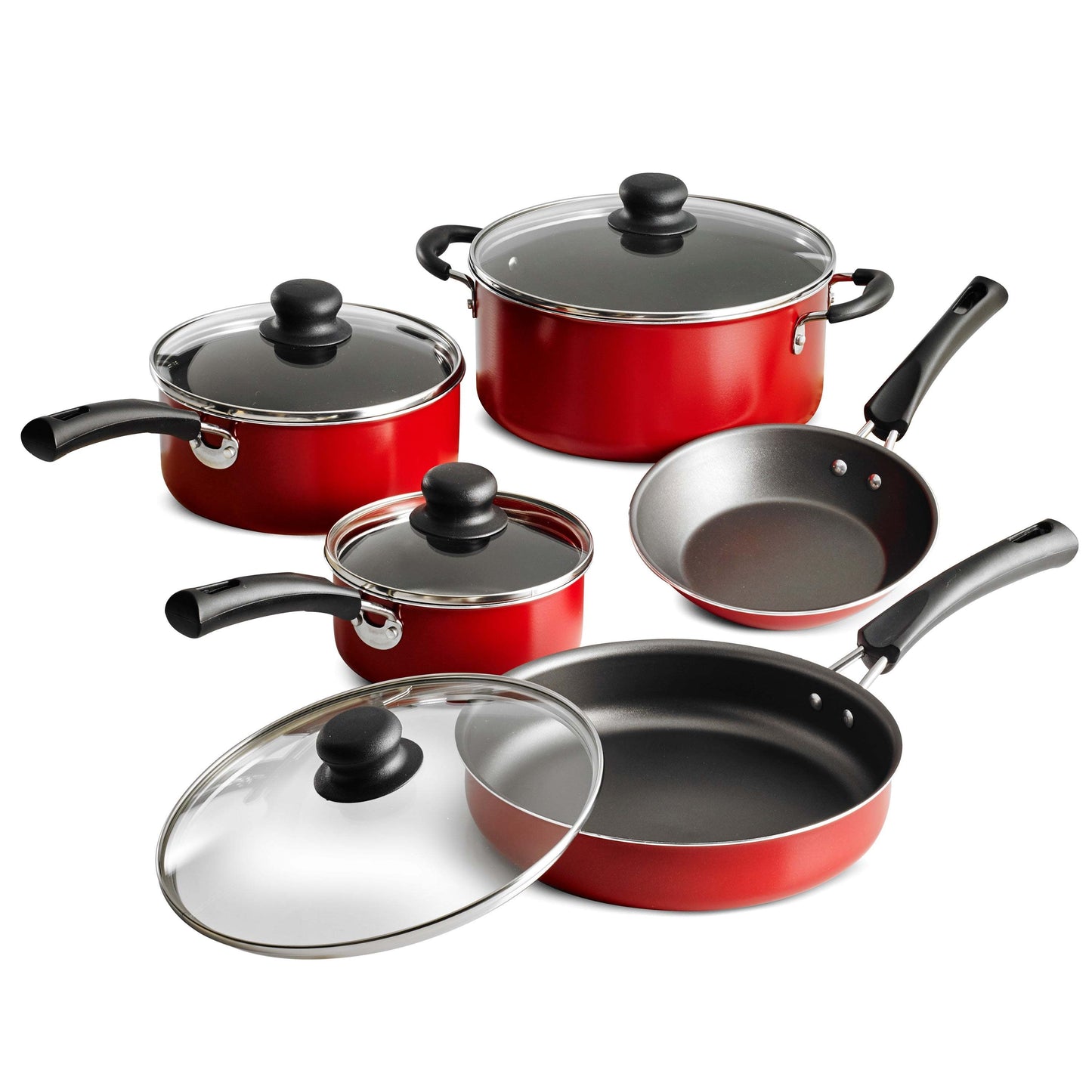 9-Piece Deluxe Cookware Set - Premium Non-stick Coating for Easy Food Release and Cleaning, Complete Cooking Solution for Cooking, Frying, Boiling, Steaming, and more - Vibrant Red Color