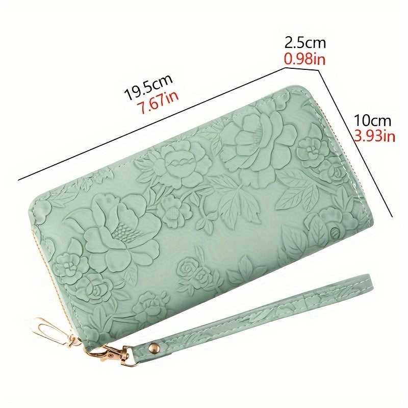 Fashionable Floral Embossed Womens Long Wallet - Durable PU Leather with Multiple Card Slots, Phone Wristlet & Coin Purse - Perfect for Stylish On-the-Go Fashionistas