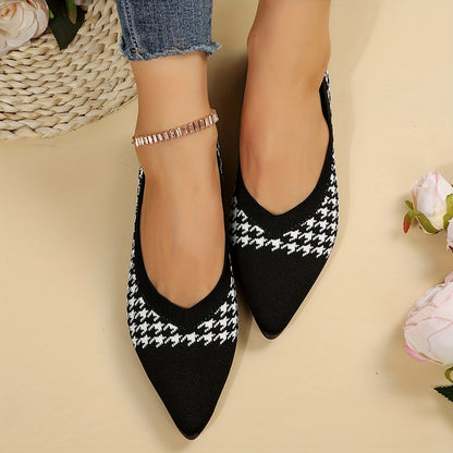 Womens Plaid Houndstooth Pointed Toe Ballet Flats - Lightweight, Soft, Comfy, Slip-on Shoes with Light Up Feature, Faux Leather Insole, and Plastic Sole - Perfect for Fall Season Walking