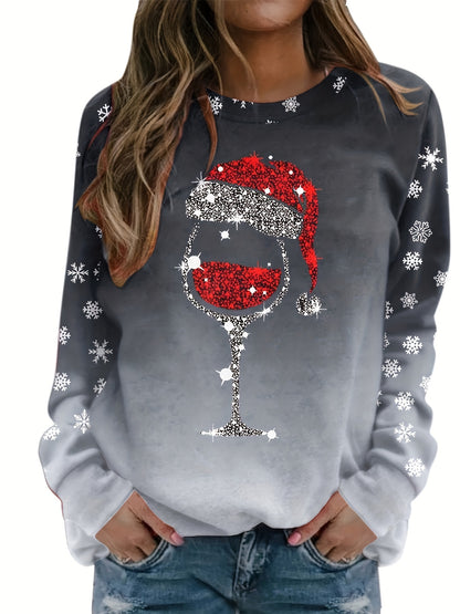 vlovelaw  Christmas Snowflake Print Crew Neck Sweatshirt, Long Sleeve Casual Sports Pullover Top, Women's Clothing