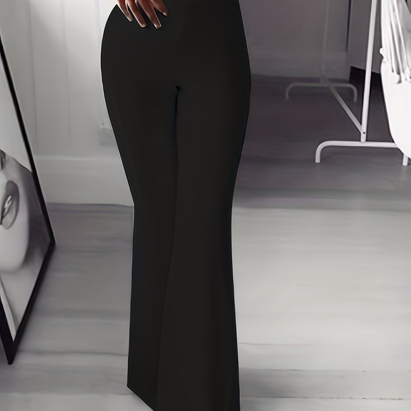 vlovelaw  Plus Size Casual Pants, Women's Plus Solid High Rise High Stretch Flared Leg Trousers