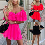 VLOVELAW Fc971 in Stock  Cross-Border Summer New off-Shoulder Sleeveless Ruffled Sexy Mini Chiffon Dress