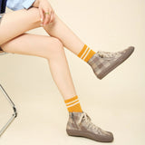 Autumn/Winter Square Head High Top Wear resistant Flat Heel Canvas Coffee Plaid Casual Shoes Free of Mail