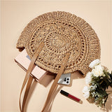 Summer Hollow Design Round Straw Bag, Minimalist Woven Women's Shoulder Bag, Beach Bag