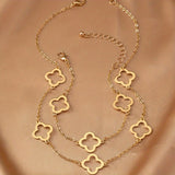 Elegant & Classic Style Matching Set, Fashionable Commuter Golden Necklace And Bracelet With Clover Charms