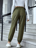 vlovelaw  Solid Cargo Pants, Casual Versatile Elastic Waist Pants With Pockets, Women's Clothing