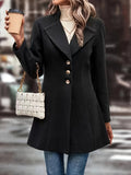 Solid Button Front Lapel Overcoat, Elegant Long Sleeve Winter Outwear, Women's Clothing