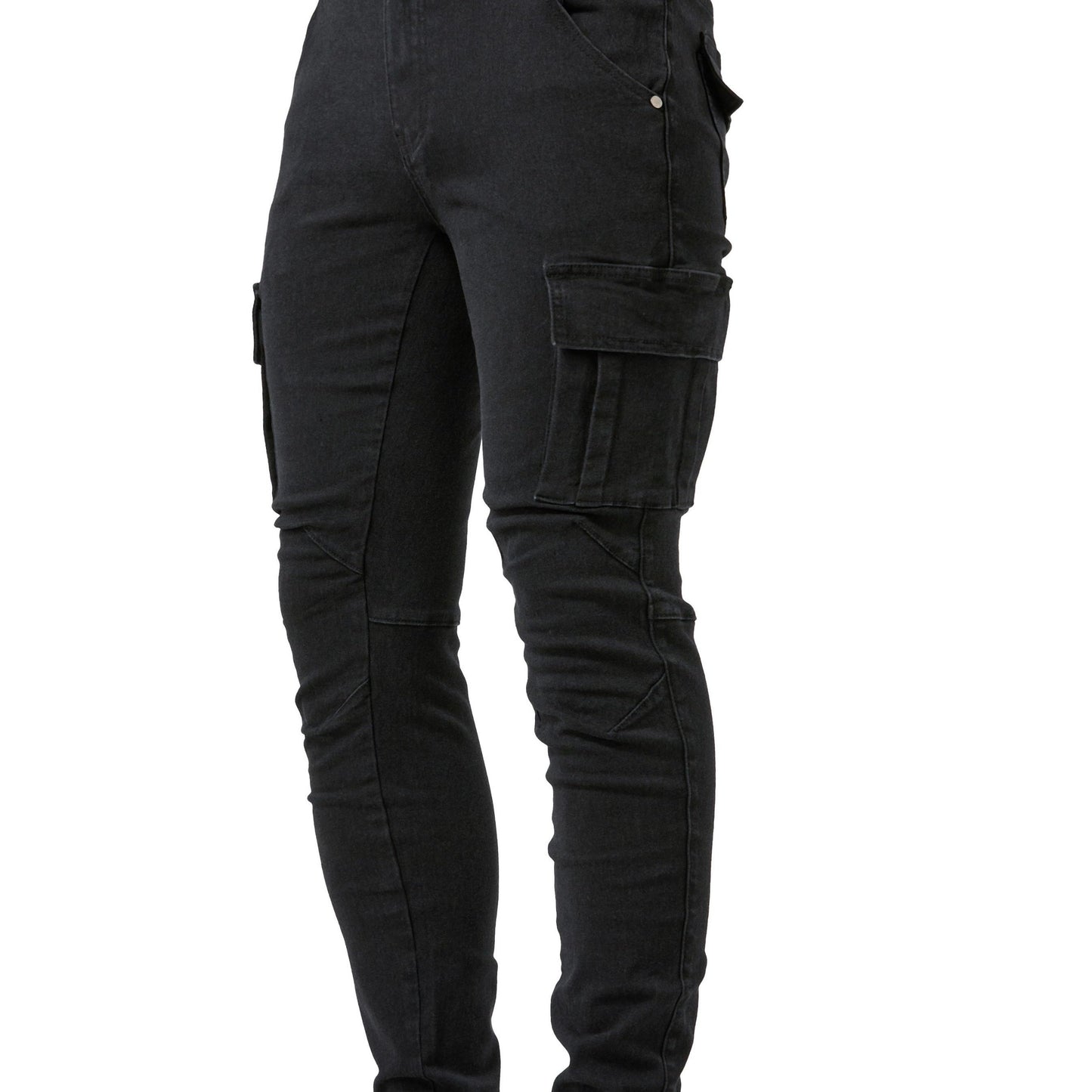 vlovelawSlim Fit Multi Pocket Jeans, Men's Casual Street Style High Stretch Denim Cargo Pants