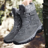 Men's Snow Boots, Winter Thermal Lace-up Shoes, Windproof Hiking Boots With Fuzzy Lining