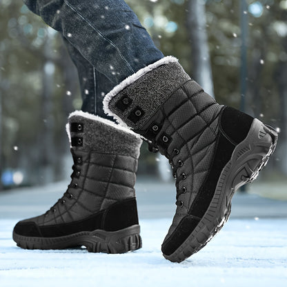 Stylish Men's Mid-Calf Winter Boots - Insulated, Non-Slip, Lace-Up, Round Toe Comfort