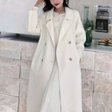 vlovelaw Solid Double-breasted Tied Coat, Casual Long Sleeve Lapel Coat For Fall & Winter, Women's Clothing