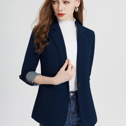 vlovelaw  V-neck Pocket Basic Blazer Coat, Casual Long Sleeve Fashion Loose Blazer Outerwear, Women's Clothing