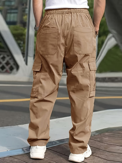 vlovelaw  Trendy Solid Cargo Pants, Men's Multi Flap Pocket Trousers, Loose Casual Outdoor Pants, Men's Work Pants Outdoors Streetwear Hip Hop Style