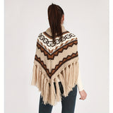 vlovelaw Beige Vintage Triangle Shawl Bohemian Knitted Tassel Warm Wrap Elegant Thick Large Blanket Scarf Windproof Cape For Outdoor Autumn & Winter