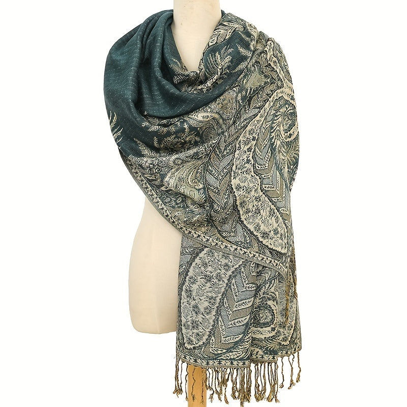 Ultra-Soft Bohemian Paisley Shawl Scarf - Premium Jacquard Weave with Fashionable Tassels - Windproof Wrap for Women