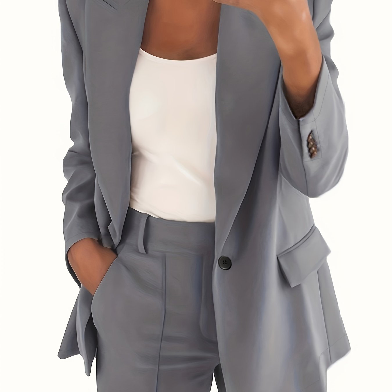 vlovelaw  Solid Lapel Pocket Blazer, Elegant Long Sleeve Blazer For Spring & Fall, Women's Clothing