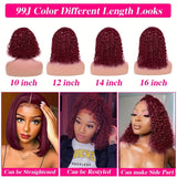 180% Density Pre Plucked 99J Deep Curly Bob Wig Human Hair 13x4 Deep Wave Bob Wig Human Hair Lace Front Wig with Baby Hair For Women