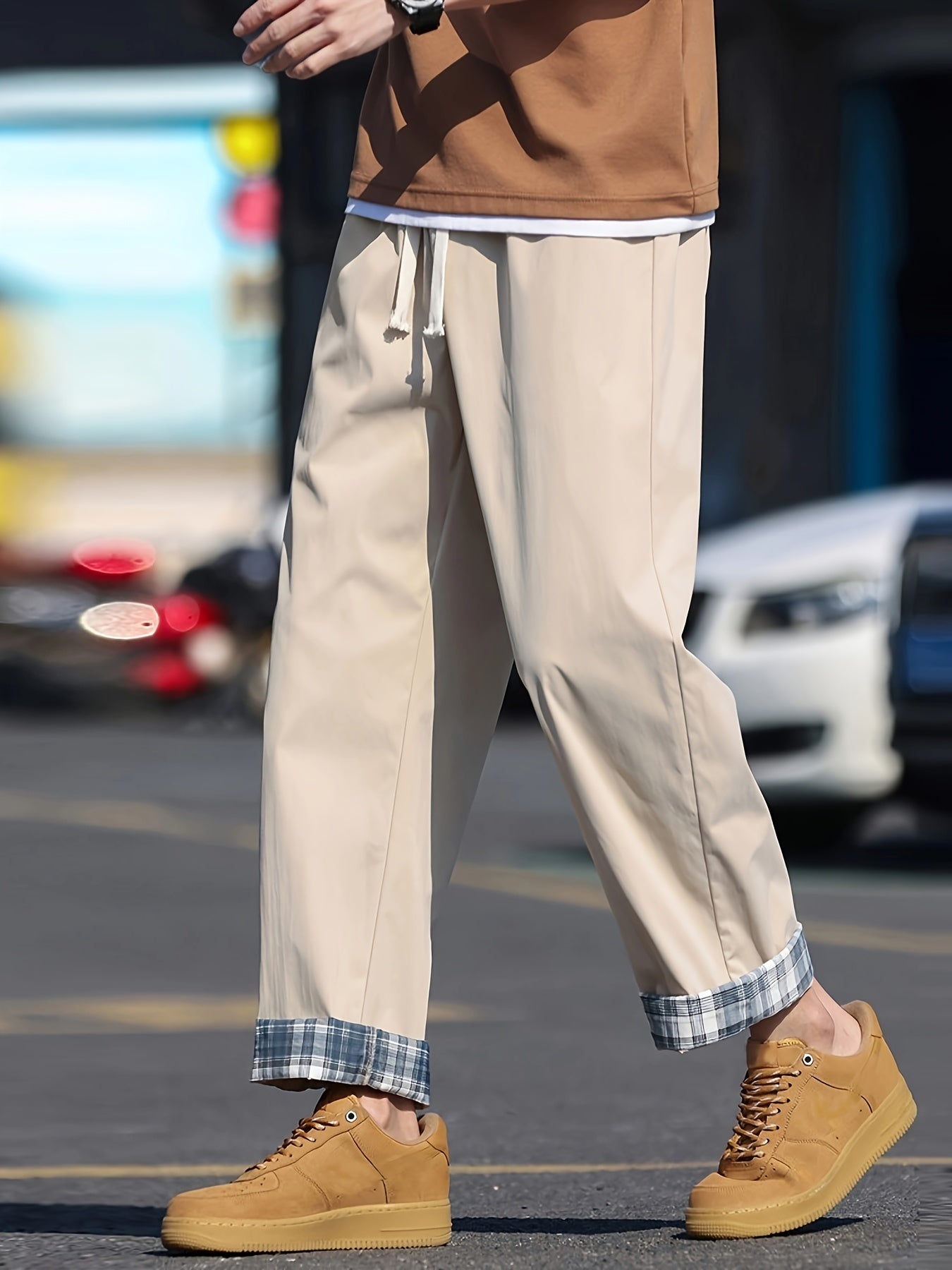 Men's Stylish Loose Solid Pants With Pockets, Active Breathable Comfy Drawstring Trousers For City Walk Street Hanging Outdoor Activities