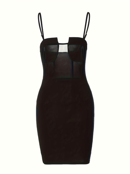 vlovelaw  Solid Spaghetti Strap Dress, Elegant Backless Bodycon Dress For Spring & Summer, Women's Clothing