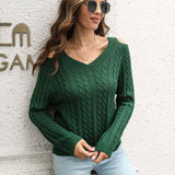 vlovelaw  Women's Sweater Solid V Neck Drop Shoulder Pullover Sweater