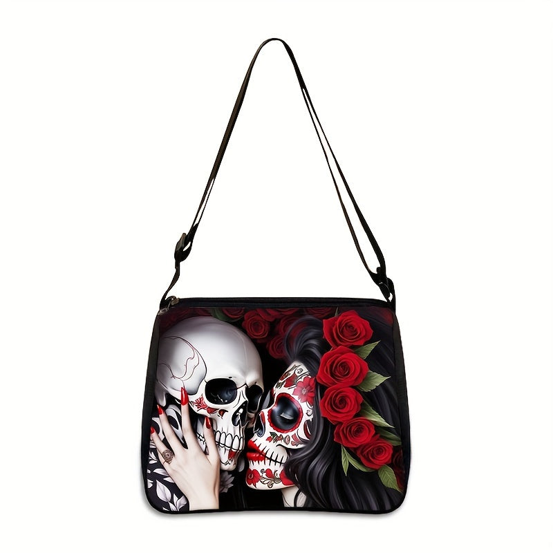 Trendy Skull Print Crossbody Bag - Stylish Casual Design with Secure Phone & Wallet Compartments - Perfect for Fashion-Conscious Travelers