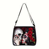 Trendy Skull Print Crossbody Bag - Stylish Casual Design with Secure Phone & Wallet Compartments - Perfect for Fashion-Conscious Travelers