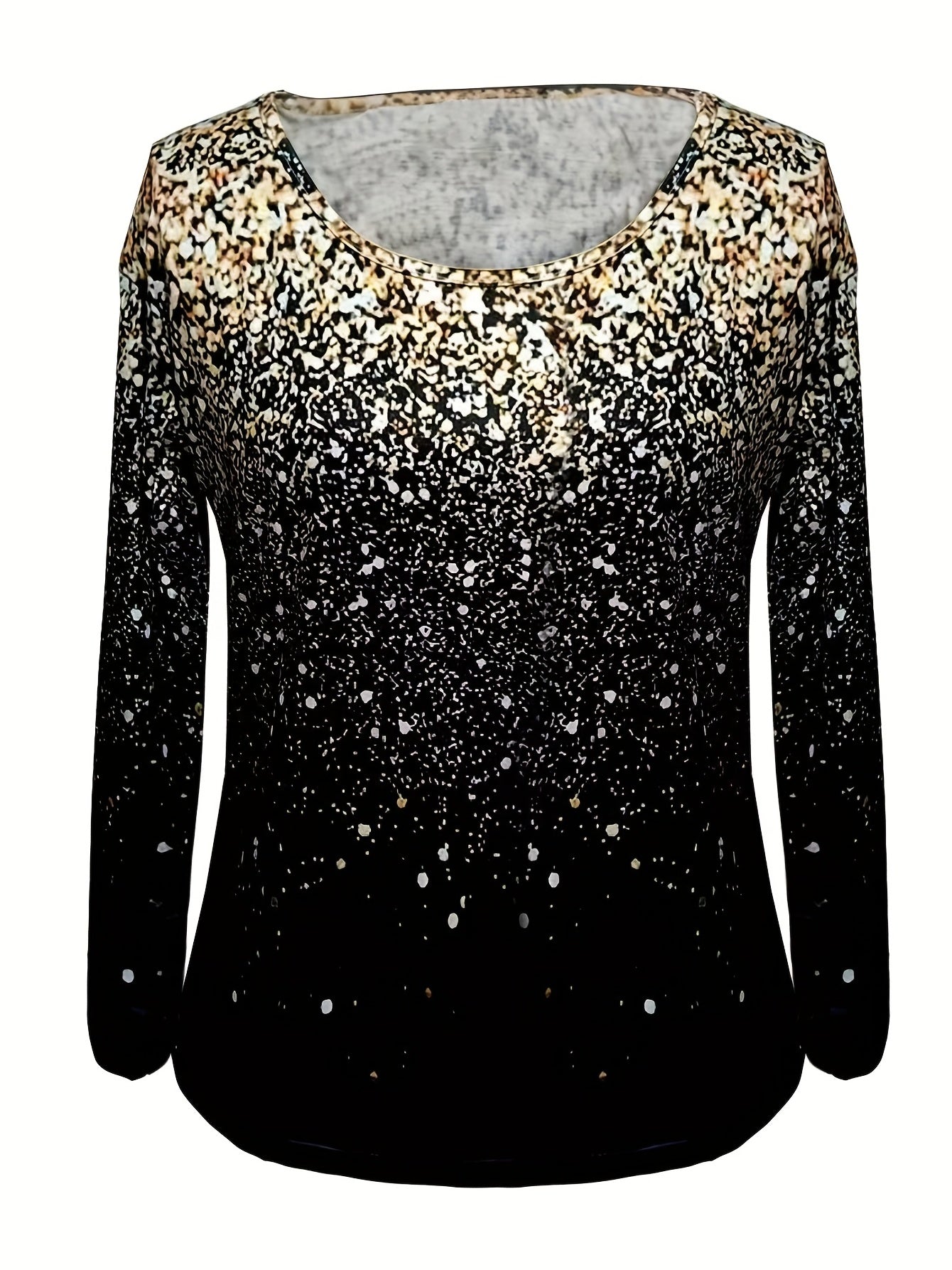 vlovelaw Sequins Print Crew Neck T-Shirt, Casual Long Sleeve Top For Spring & Fall, Women's Clothing