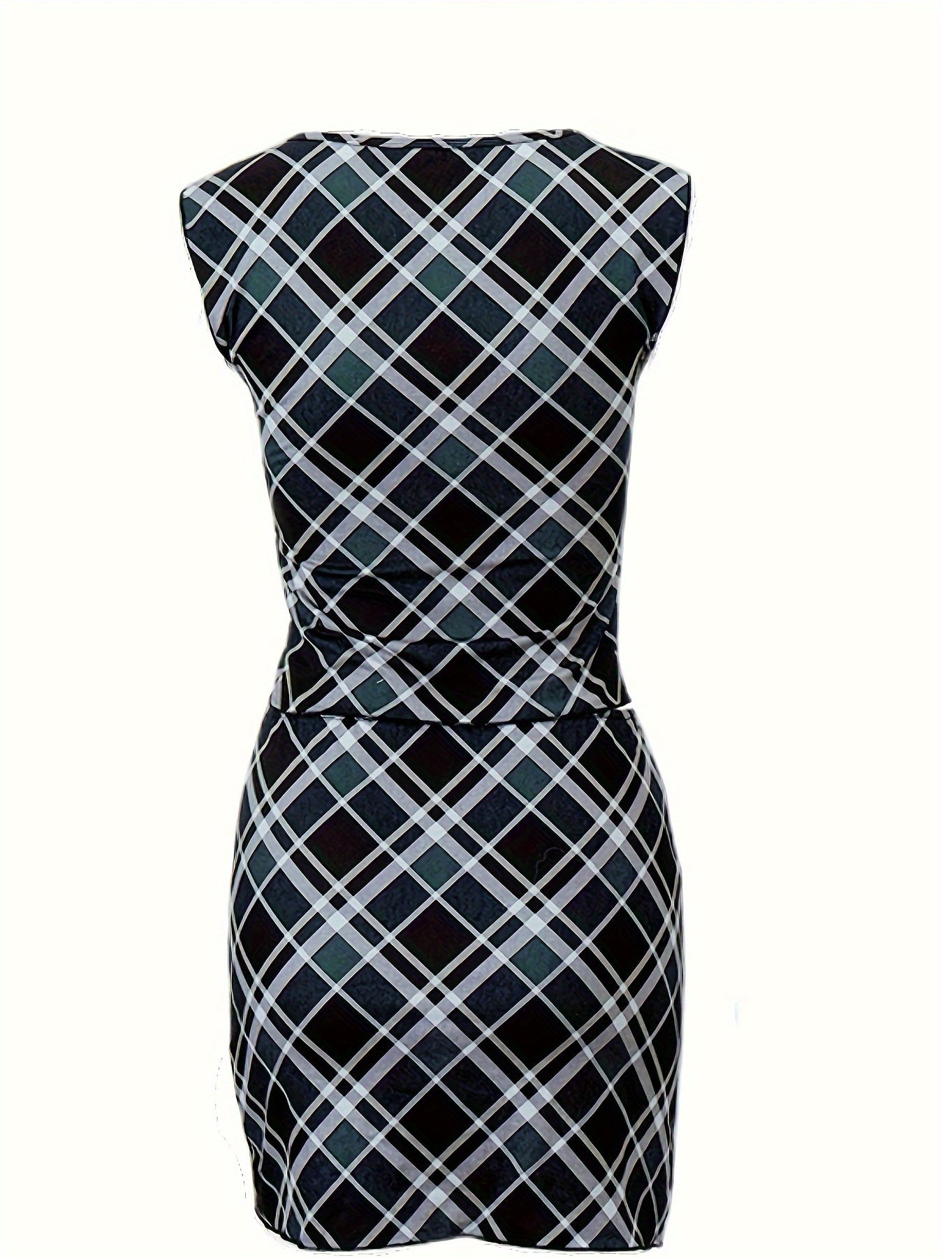 vlovelaw  Plaid Print Two-piece Set, Y2K Sleeveless Split Top & High Waist Mini Skirt Outfits, Women's Clothing