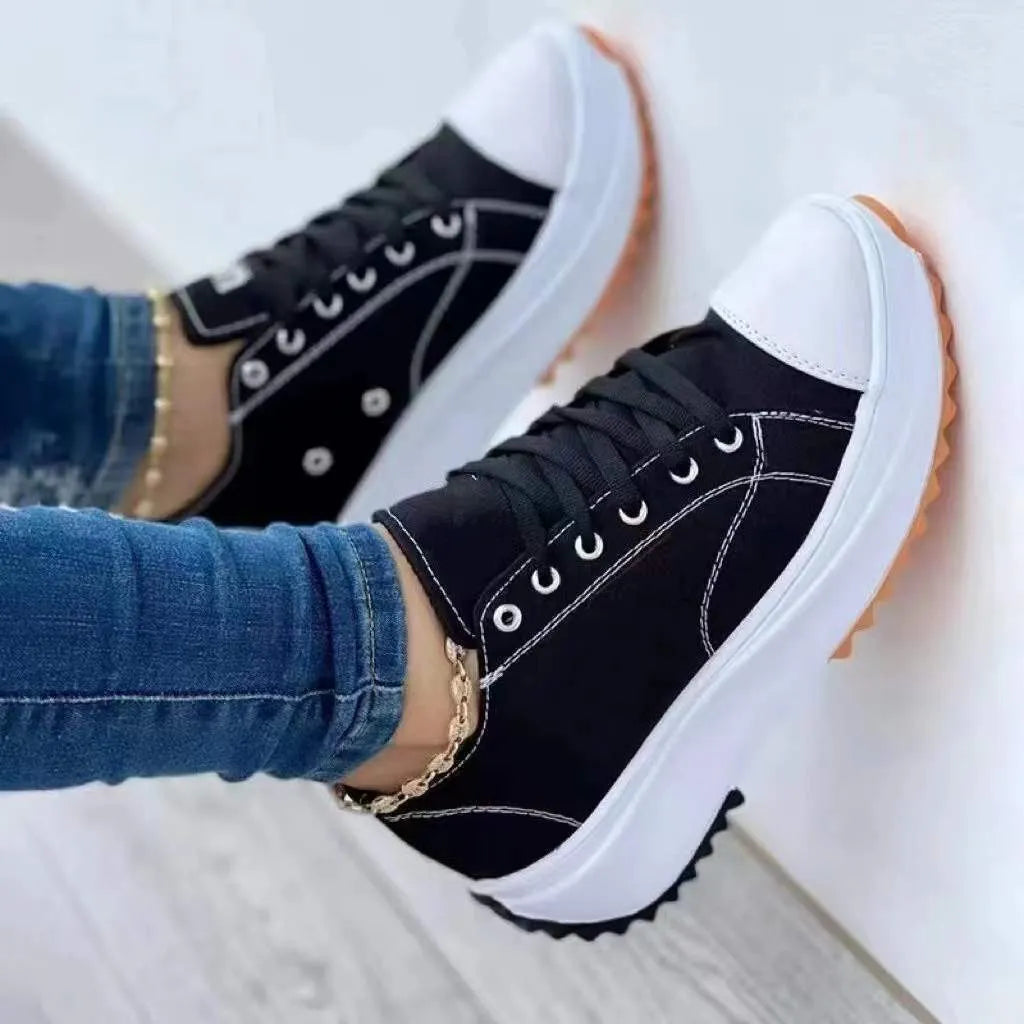 Tennis Shoes for Women Canvas Platform Sneakers Gym Sport Shoes Flat Lace-Up Sneakers Adult Woman Walking Shoes Tenis Feminino