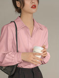 vlovelaw  V-neck Loose Lapel Blouses, Casual Chiffon Long Sleeve Fashion Spring Fall Shirts Tops, Women's Clothing