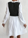 Button Front Stitching Knit Dress, Elegant Long Sleeve Collared Dress, Women's Clothing