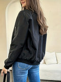 Simple Zip Up Bomber Jacket, Casual Solid Long Sleeve Outerwear, Women's Clothing