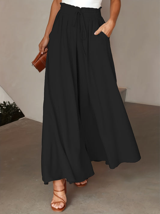 High Waist Drawstring Wide Leg Pants, Casual Loose Pants For Spring & Fall, Women's Clothing