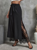 vlovelaw Lace Wide Leg Pants, Elegant Elastic High Waist Pants, Women's Clothing