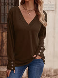 vlovelaw  Solid Color Pullover Sweatshirt, Casual Button Long Sleeve V Neck Sweatshirt, Women's Clothing