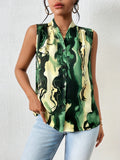 vlovelaw  Marble Print Sleeveless Blouse, Elegant V-neck Tank Blouse For Summer, Women's Clothing