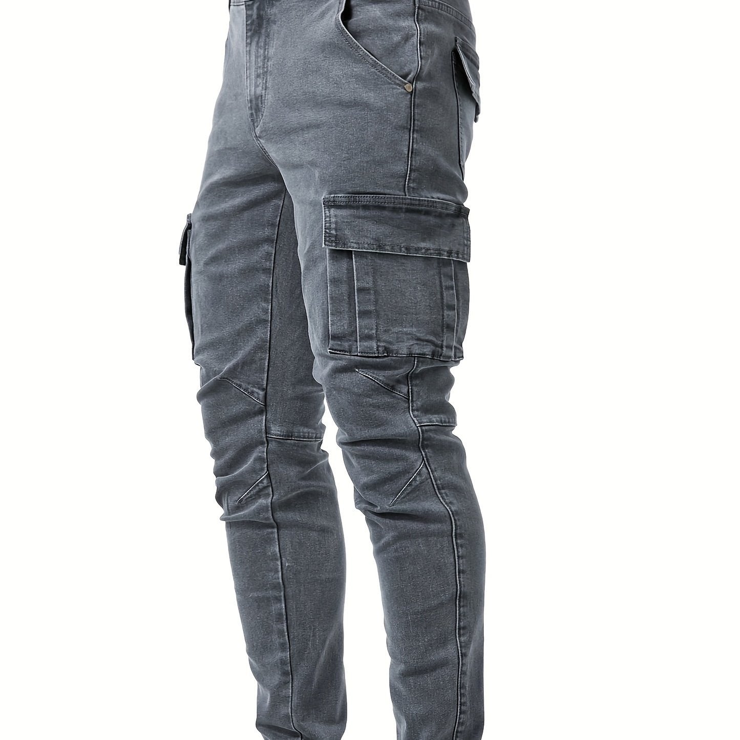 vlovelawSlim Fit Multi Pocket Jeans, Men's Casual Street Style High Stretch Denim Pants For All Seasons Outdoor