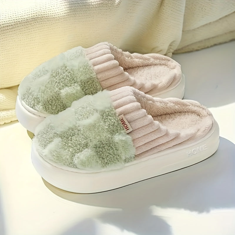 Cozy Checkered Plush Home Slippers - Soft-Sole, Winter Warmth, Quiet Indoor Comfort, Stylish Bedroom Footwear