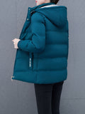 Cozy Winter Puffer Hoodie Jacket - Women's Casual Long Sleeve Clothing with Zipper Slant Pockets - Perfect for Cold Weather, Daily Life, and Outdoor Activities