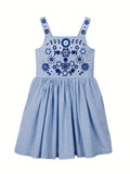 Adorable Girls Floral Embroidered Sundress - Soft Cotton for Summer Holidays, Perfect for Casual Outings and Vacation Fun