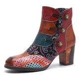 Export Four Seasons Fashion Leather Stitching Women's Shoes Jacquard Techniques Fashion Comfortable Thick Heel Women's Short Boots