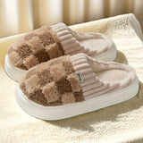 Cozy Checkered Plush Home Slippers - Soft-Sole, Winter Warmth, Quiet Indoor Comfort, Stylish Bedroom Footwear