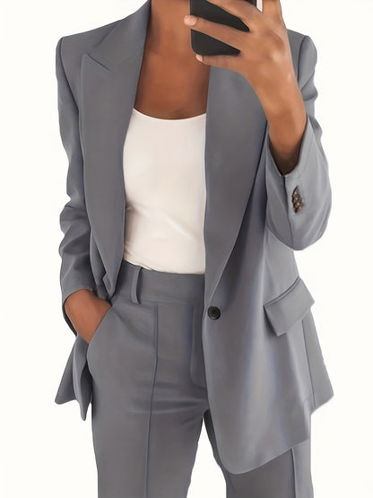 vlovelaw  Solid Lapel Pocket Blazer, Elegant Long Sleeve Blazer For Spring & Fall, Women's Clothing