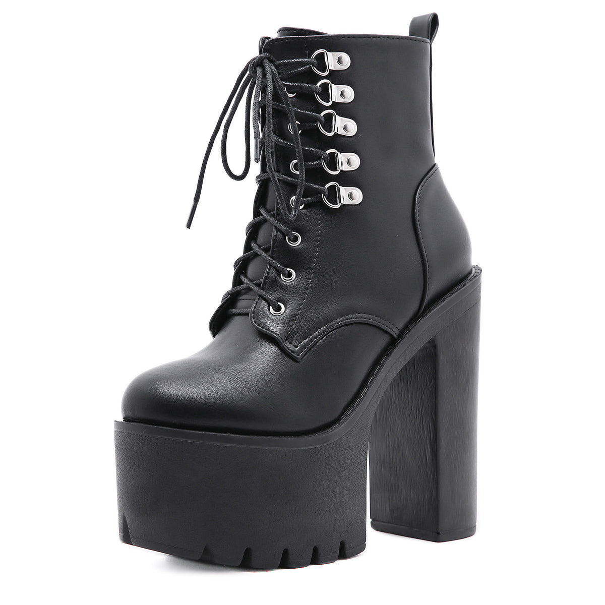 Autumn and Winter New HOTan and NEWn Foreign Trade Front Lace-up High Heel Platform Platform Dr. Martens Boots Side Zipper Chunky Heel Ankle Boots