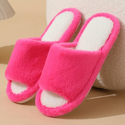 Elegant Solid Color Fluffy Slippers, 2 Fuzzy Plush Indoor Home Non-Slip Slippers, Indoor Warm Cozy Shoes