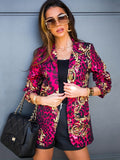 Full Printed Lapel Blazer, Casual Open Front Long Sleeve Outerwear, Women's Clothing