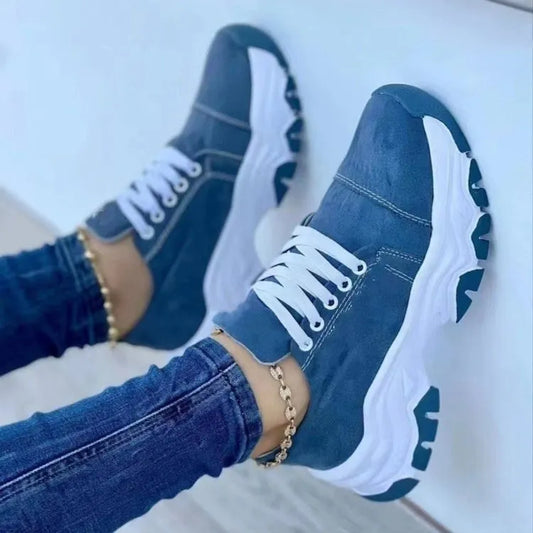 Casual Shoes Wo Outdoor Running Thick-Soled Round Toe Color-Blocked Lace-Up Canvas For Women Large Size Foreign Trade Low-Top Sports Otpyb