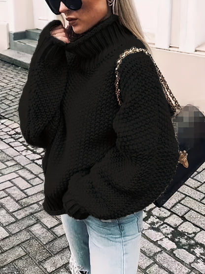 vlovelaw  Solid Turtle Neck Pullover Sweater, Casual Long Sleeve Sweater For Fall & Winter, Women's Clothing