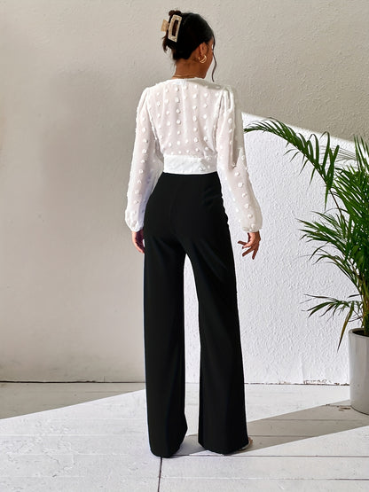 vlovelaw High Waist Tailored Pants, Elegant Solid Wide Leg Work Office Pants For Spring & Summer, Women's Clothing